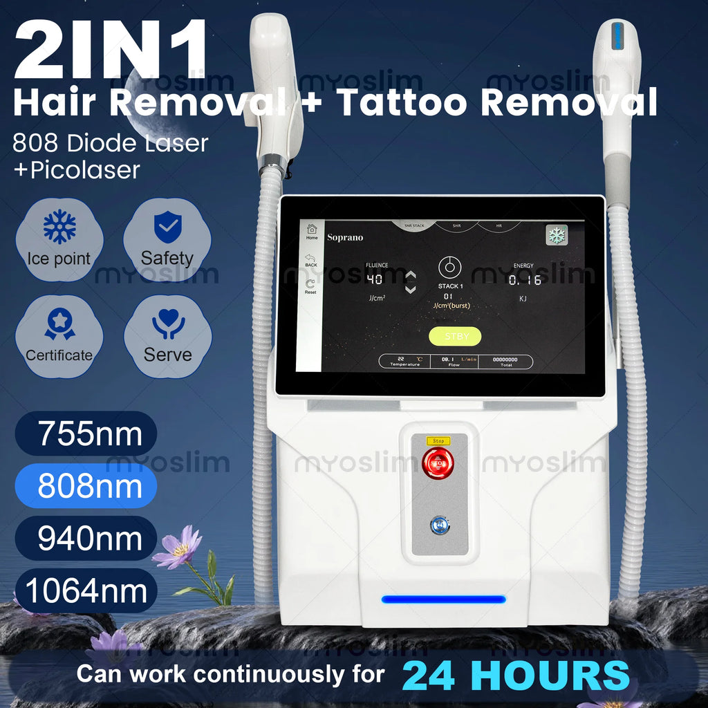 Máquina de Depilación Láser de Diodo 808 FAC 5000W 2 en 1 con Manija de Preencendido, Depilación Permanente e Indolora, Máquina de Eliminación de Tatuajes con Láser de Picosegundos