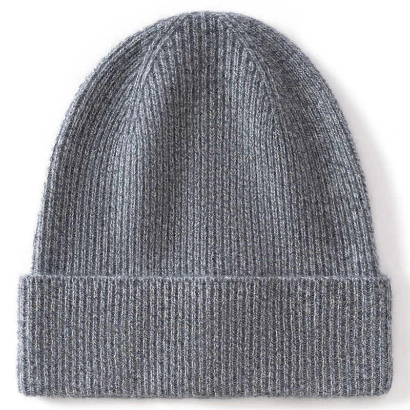 Gorro de Punto 100% Cachemira Pura KOIJINSKY, Textura de Canalé, Puño Plegable, Gorro de Invierno Suave y Cálido para Mujer