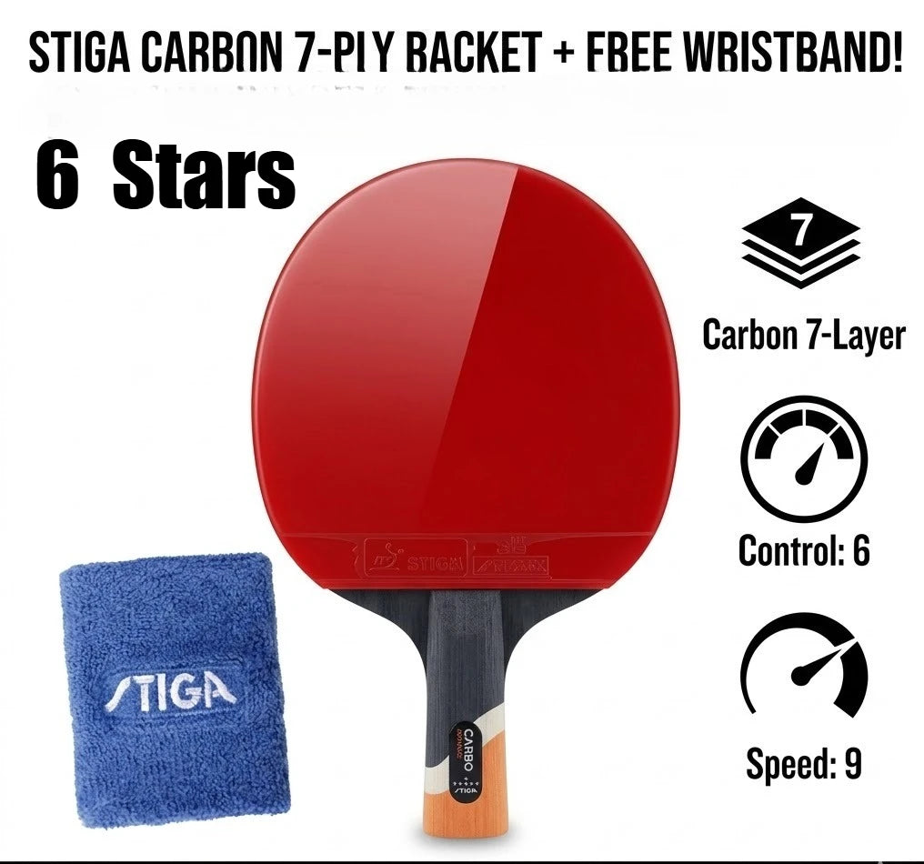 Raqueta de Tenis de Mesa STIGA 3/4/5/6 Estrellas CARBOTable, Paleta de Ping Pong para Ataque Rápido Avanzado, Gomas Antideslizantes con Puntos en el Interior