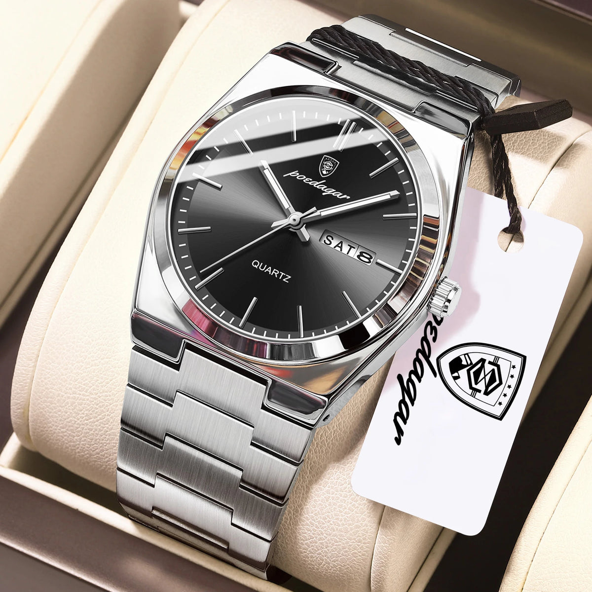Reloj de pulsera de cuarzo para hombre POEDAGAR, moda de lujo, casual, luminoso, resistente al agua, de acero inoxidable, con indicador de fecha y día