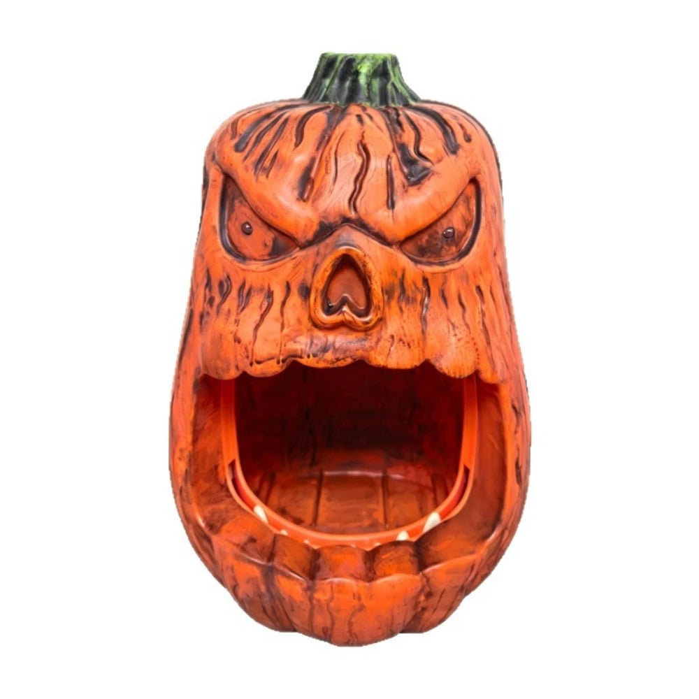 Caja de almacenamiento de dulces de calabaza con cara de calavera de Halloween, adornos de calabaza luminosos activados por voz, decoraciones navideñas, cumpleaños