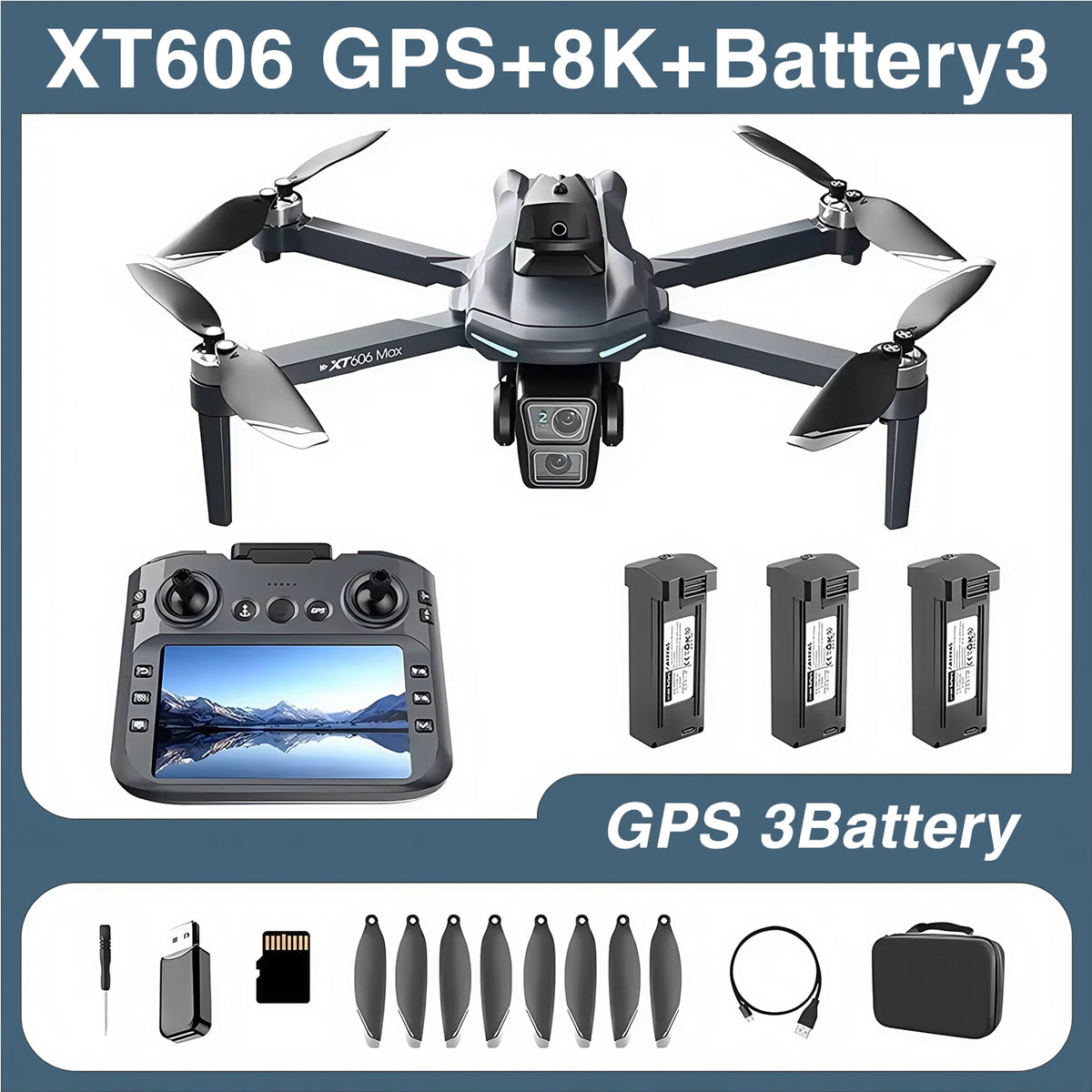 Dron XT606 MAX 3 baterías Cámara profesional 4K 8K HD FPV con pantalla Dron con evitación de obstáculos 360° Juguetes cuadricóptero Drones regalos
