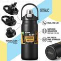 Botella térmica de acero inoxidable de gran capacidad, 1,2 litros, con aislamiento, doble tapa, pajita integrada, ideal para el gimnasio y para llevar agua.