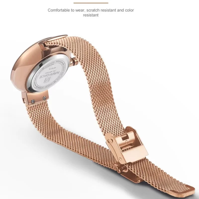 Original NAVIFORCE New Women's Quartz Watch Steel Belt Creative Design Women's Watch relogio feminino NF5013 package gifts 2026