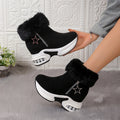 Botas informales de tacón alto para mujer, zapatos de cuña peluda gruesa, botas de nieve con plataforma para exteriores, invierno, 2024