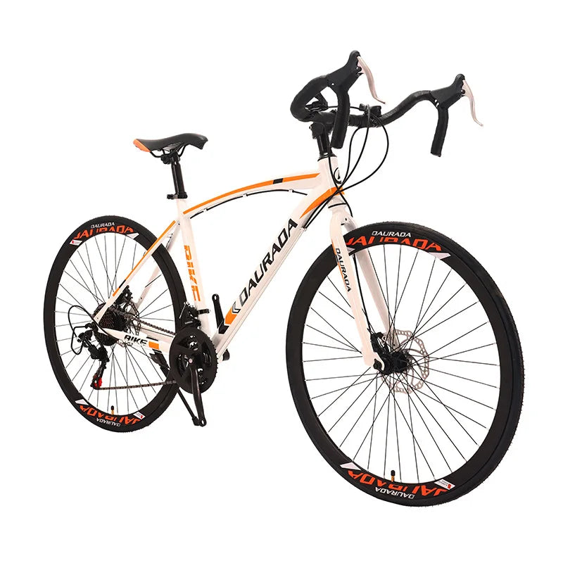 Bicicleta de carretera de 27.5 pulgadas con doble freno de disco, cuadro de acero al carbono, llanta de 40 mm, 21 velocidades, vehículo de carreras resistente con neumáticos de alta fricción.