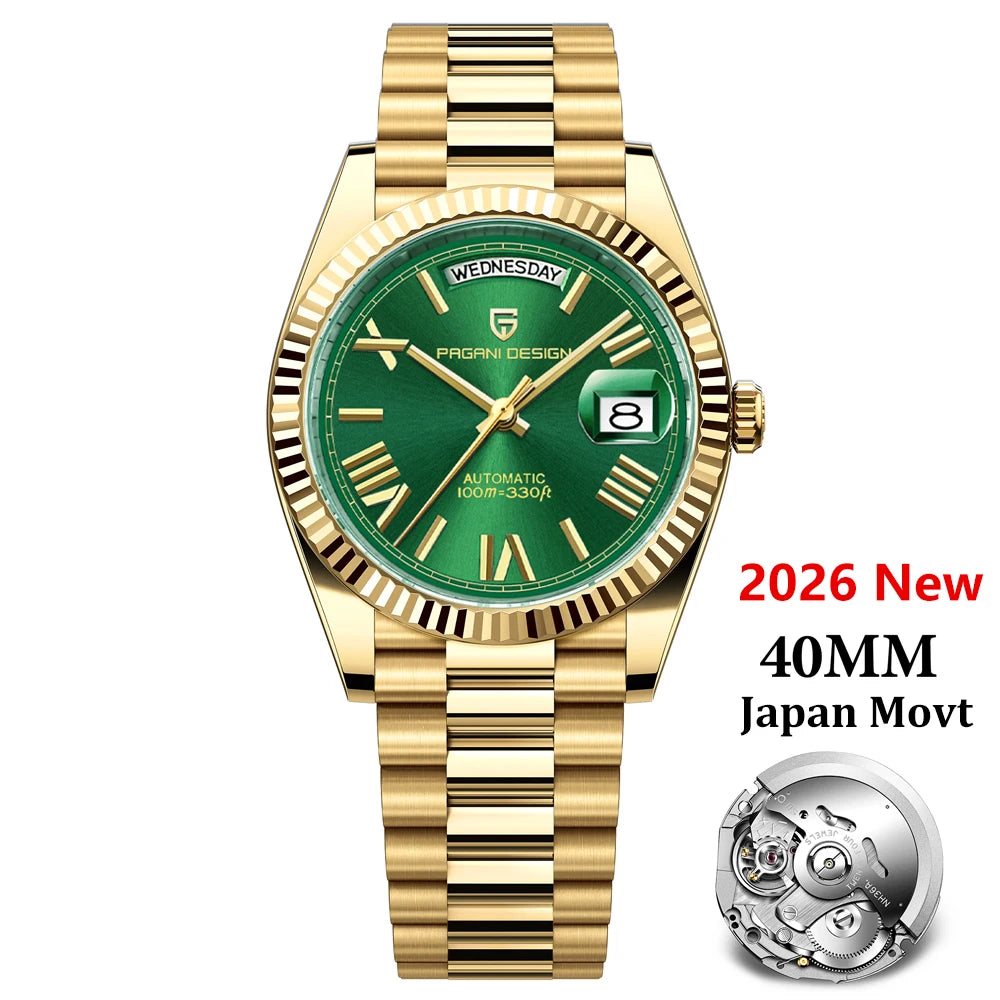 Relojes para hombre PAGANI DESIGN DD40, reloj automático de lujo en color oro y blanco, movimiento japonés, fecha y semana, relojes mecánicos para hombre, novedad 2026