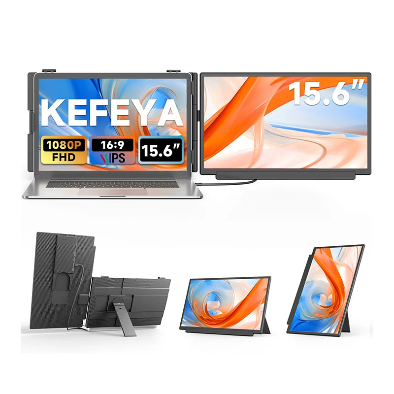 KEFEYA: pantalla adicional para portátiles, monitor portátil de 15,6 pulgadas con resolución FHD 1080P, pantalla doble desmontable para portátiles de 13 a 17 pulgadas, fácil de instalar y usar, compatible con Windows/Mac