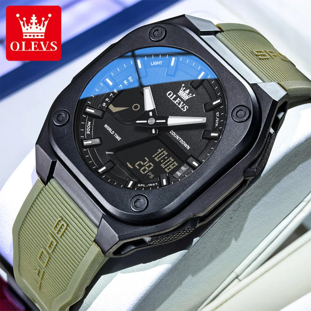 Relojes de lujo para hombre OLEVS 1118, reloj de cuarzo electrónico original con correa de silicona de moda, relojes de pulsera deportivos e informales para hombre