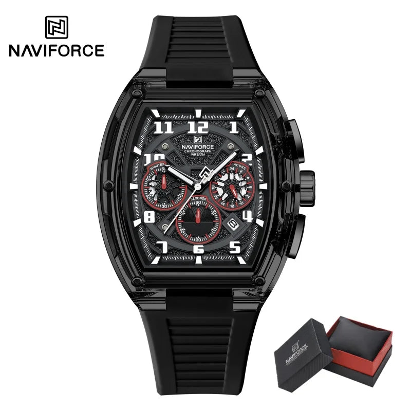 Reloj de cuarzo a la moda NAVIFORCE para hombre, cronógrafo, resistente al agua 50M, luminoso, correa de silicona, reloj deportivo para estudiante, uso diario