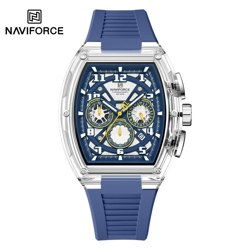Reloj de cuarzo a la moda NAVIFORCE para hombre, cronógrafo, resistente al agua 50M, luminoso, correa de silicona, reloj deportivo para estudiante, uso diario