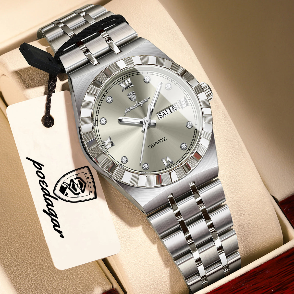 Reloj original y elegante para mujer POEDAGAR, luminoso, resistente al agua, con fecha y día de la semana, reloj de cuarzo para mujer de acero inoxidable a la moda