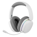 Auriculares gaming inalámbricos blancos con diadema y almohadillas grises, micrófono