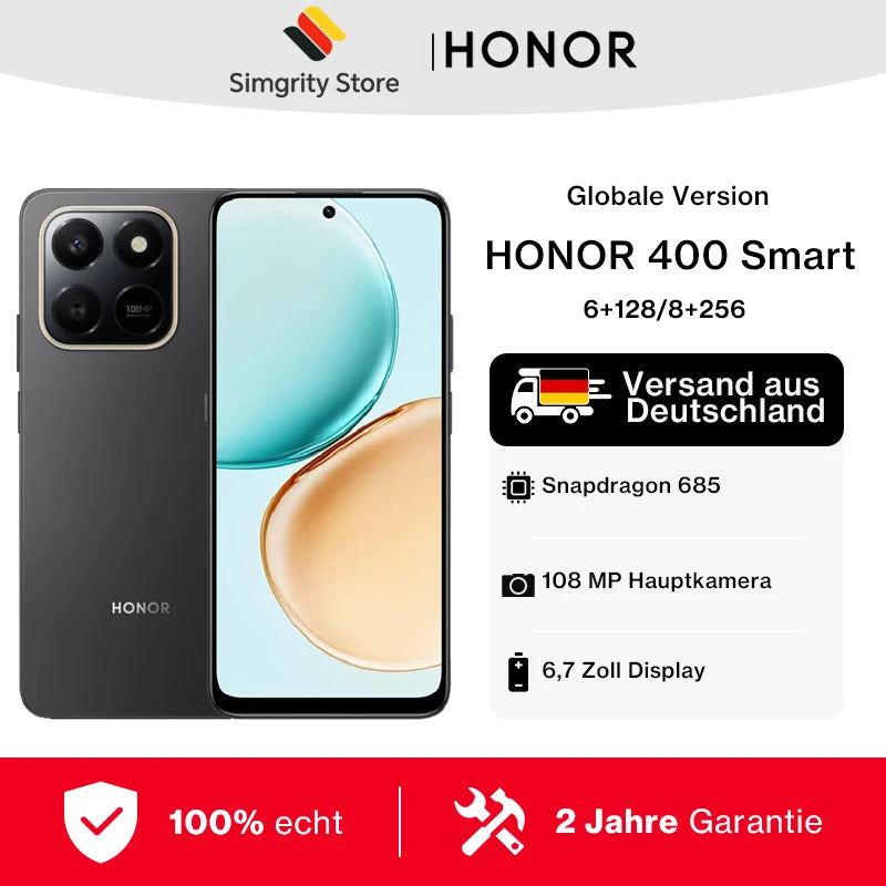 Smartphone HONOR 400 Smart 4G 6GB+128GB/8GB+256GB Snapdragon 685, pantalla de 6,77 pulgadas a 120Hz, cámara principal de 108MP, batería de 6500mAh, Android 15, NFC