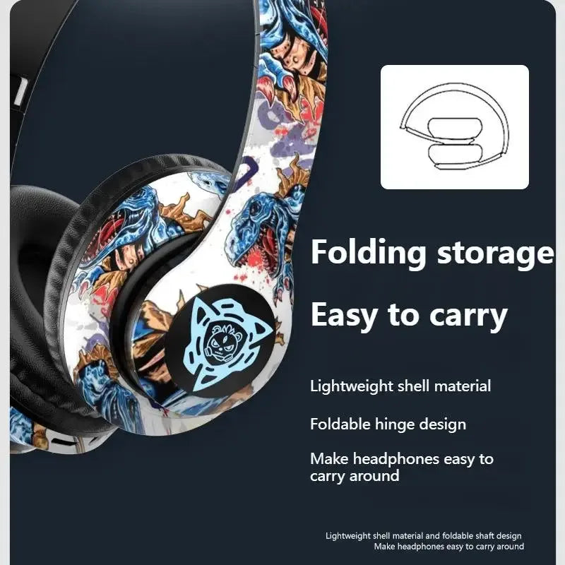 Nuevos Auriculares LED Estilo Graffiti con Bluetooth, Cableados e Inalámbricos de Doble Uso, Plegables, con Bajos Potentes, HIFI Estéreo, para Música y Deporte