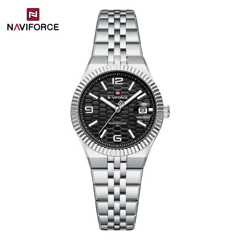 Reloj deportivo de cuarzo para mujer NAVIFORCE, reloj de pulsera impermeable de alta calidad para mujer con correa de acero, estilo romántico NF5079