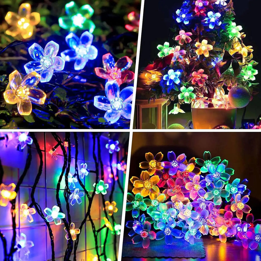 Guirnalda de luces LED solares para exteriores, flores de cerezo, 8 modos de iluminación, lámpara solar para camping, bodas y decoración navideña