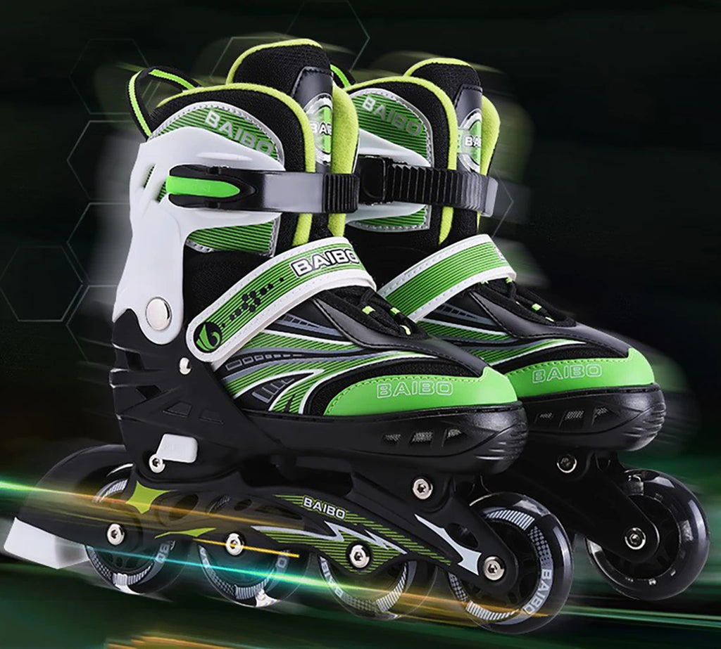 Patines en línea intermitentes, zapatos de Skate de 4 ruedas para principiantes, niños y niñas, zapatillas de patinaje al aire libre, tamaño ajustable 15cm-24,5 cm