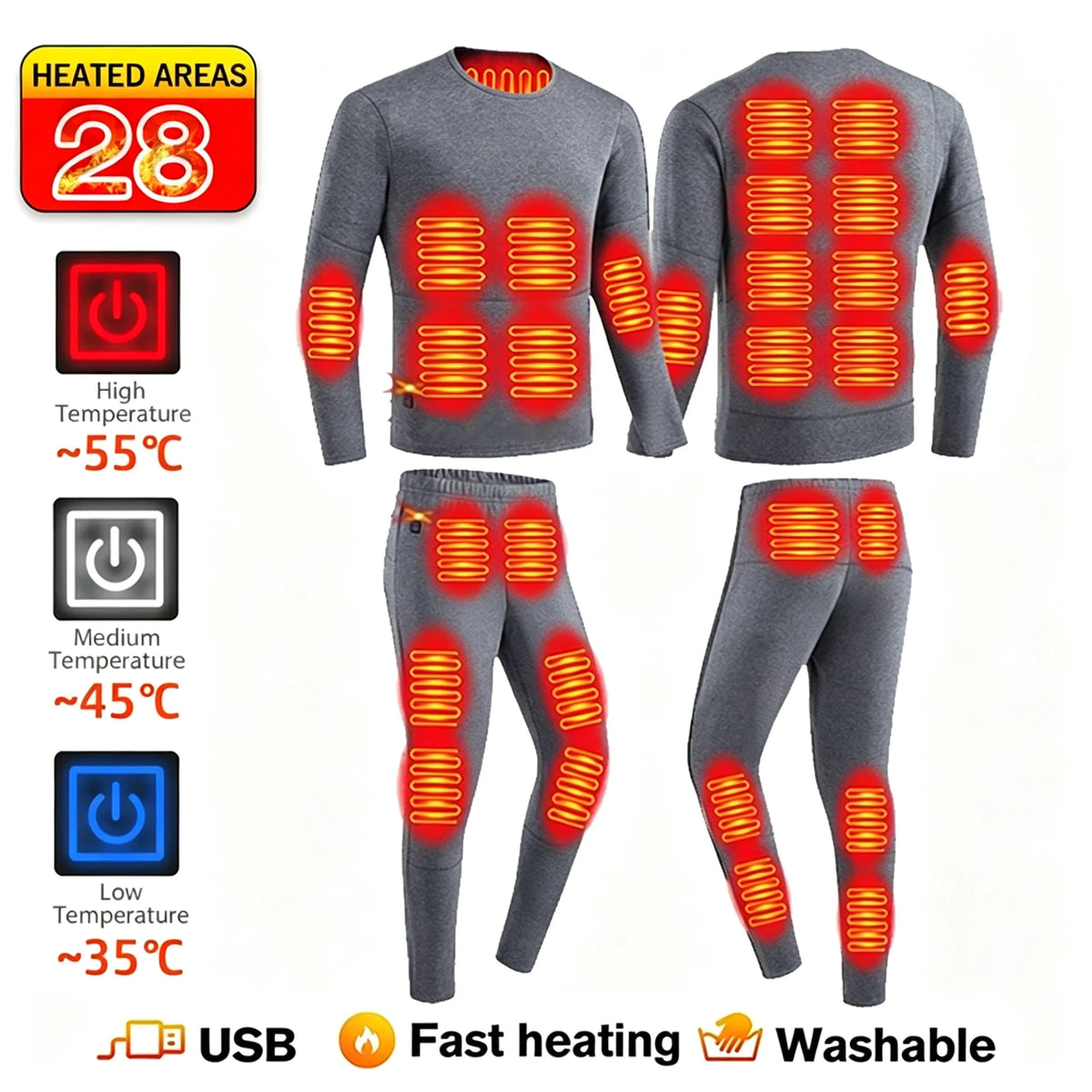 Ropa Interior Térmica Eléctrica con 52 Zonas de Calor, Ropa Térmica de Invierno para Hombre y Mujer, Chaqueta Calefactora, Accesorios de Invierno