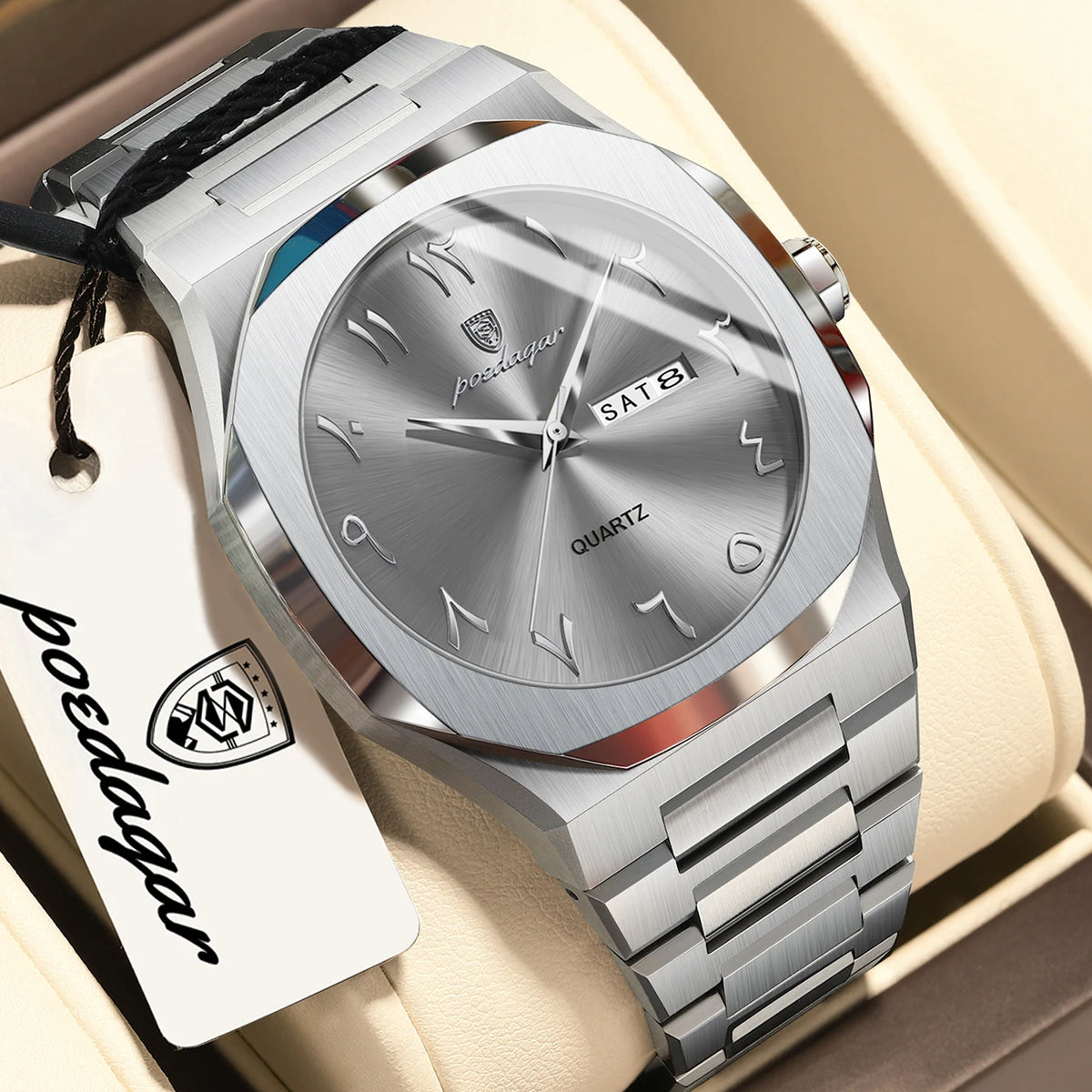 Reloj para hombre POEDAGAR original de cuarzo, resistente al agua, con fecha y día, estilo elegante, empresarial, de acero inoxidable