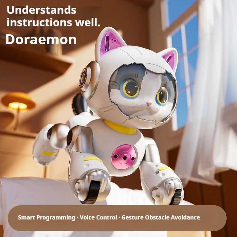 Gato robot inteligente con IA 4drc Y14, programable, con control remoto, detección de gestos, evasión de obstáculos y control por voz, juguete de compañía para