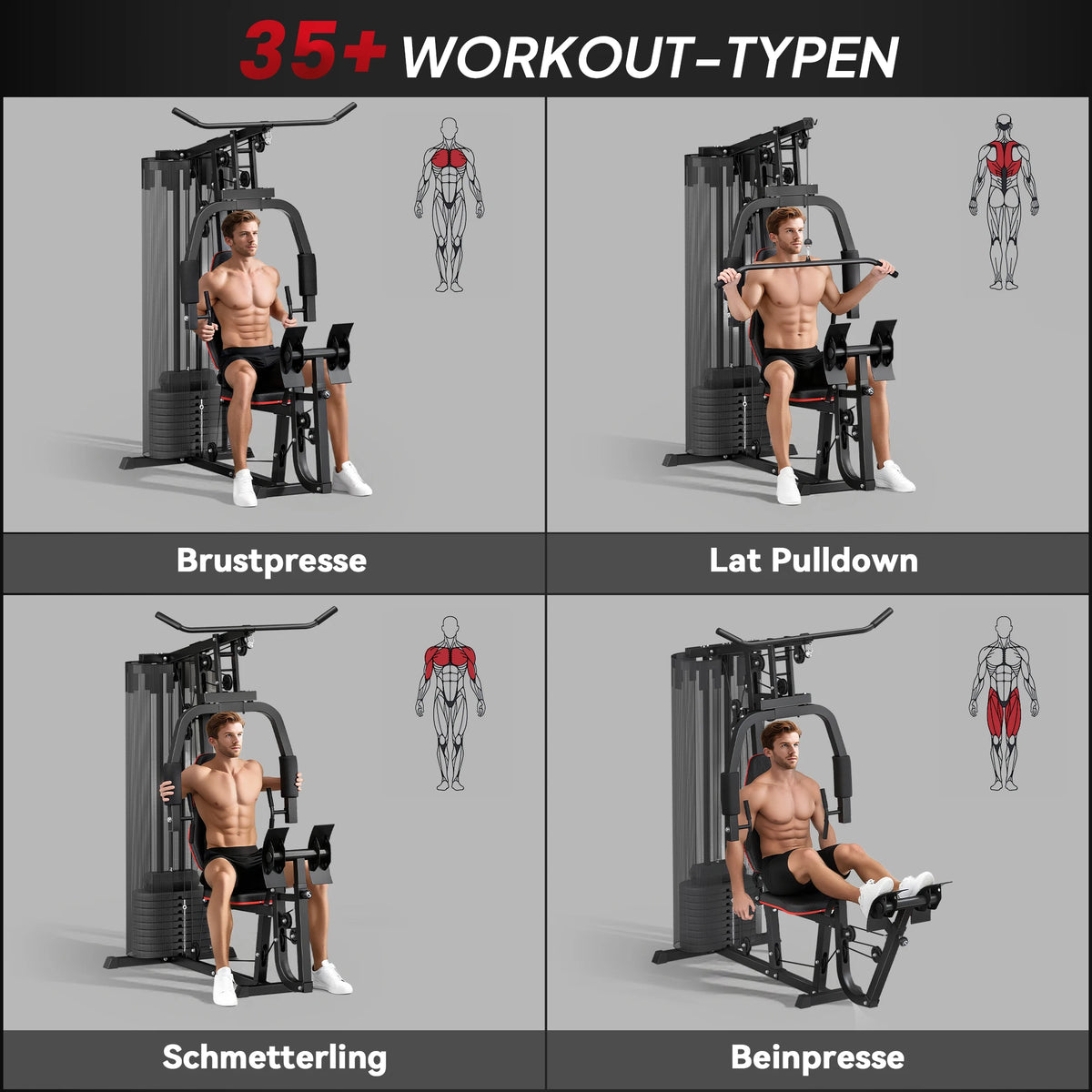Gimnasio multifuncional con pila de pesas de 45 kg, máquina de pesas compacta para gimnasio en casa con prensa de piernas, equipo de entrenamiento de fuerza para todo el cuerpo, ideal para pecho, espalda, brazos y piernas, e
