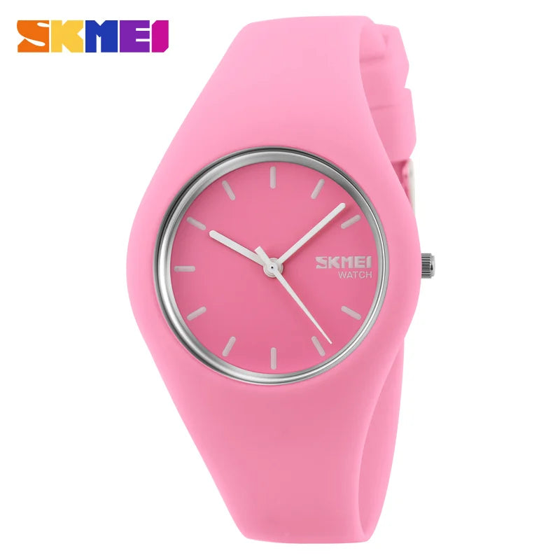 SKMEI Women Watches Man Silicone Strap 3Bar Waterproof Clock Quartz Wristwatches For Lady Fashion Casual Watch Female Gift 9068