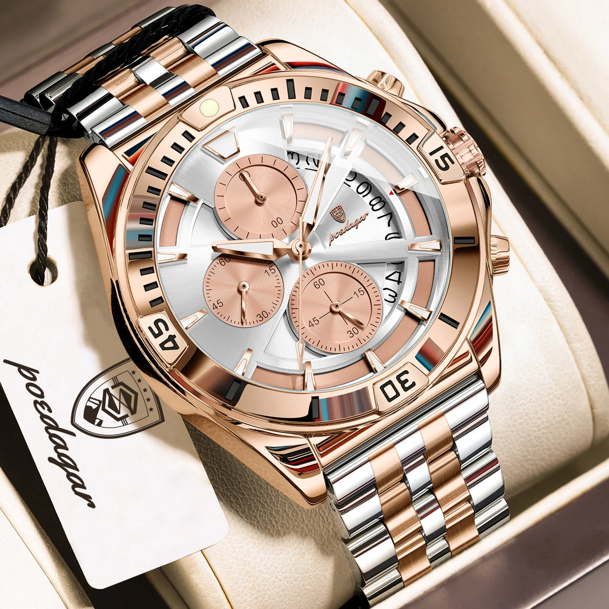 Reloj de pulsera para hombre POEDAGAR, luminoso, resistente al agua, de acero inoxidable, con cronógrafo, fecha y cuarzo, estilo deportivo