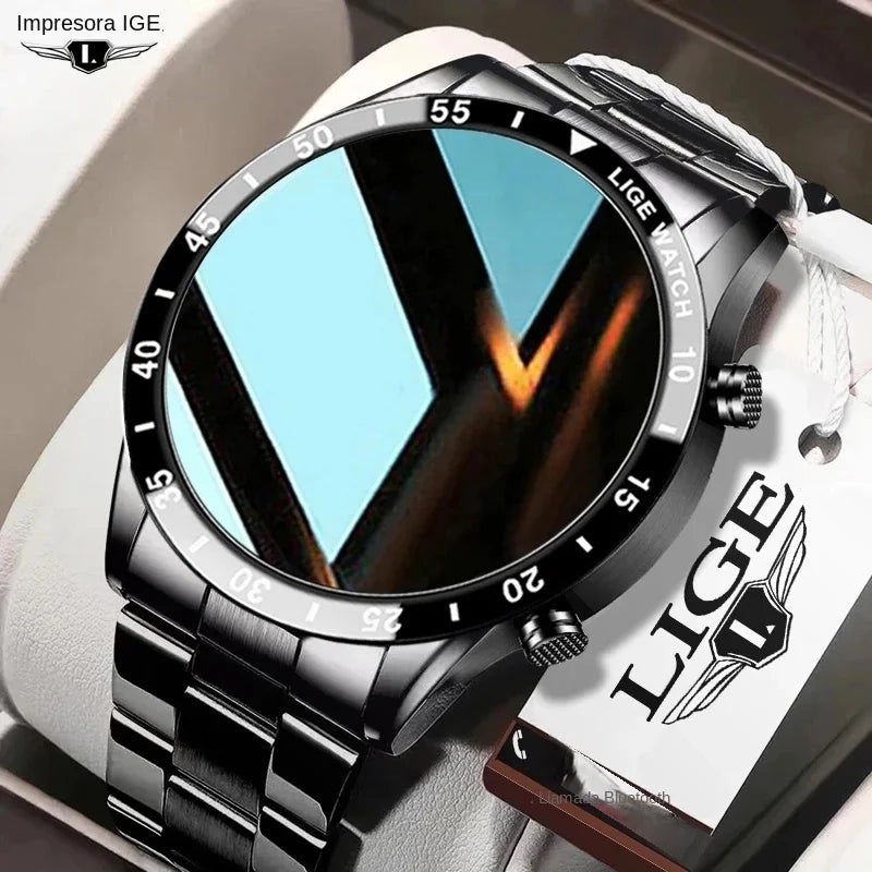 Reloj inteligente LIGE de lujo para hombre, con pantalla táctil completa, llamadas Bluetooth, correa de acero, resistente al agua y deportivo, compatible con Android e iOS