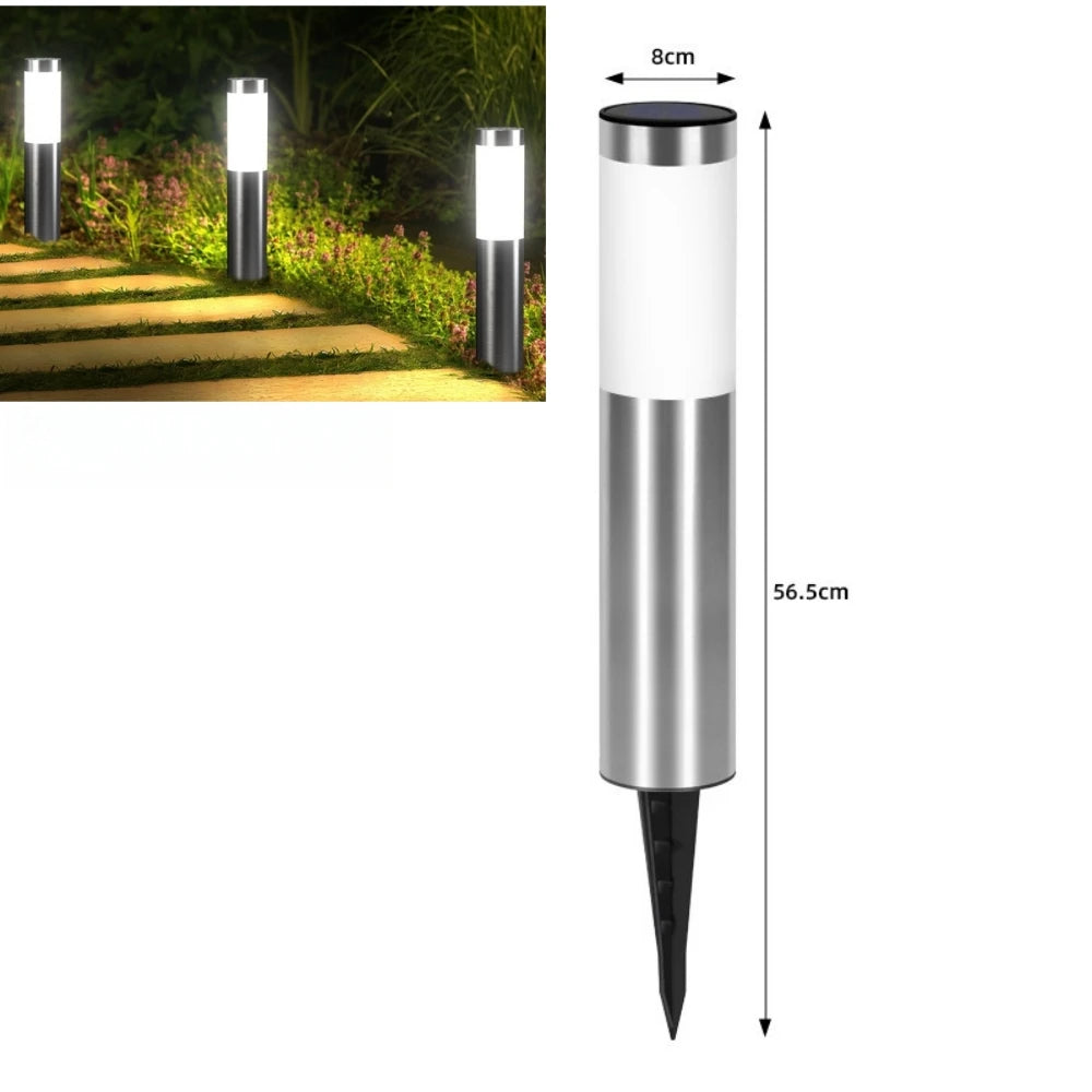 Luces LED solares modernas de acero inoxidable para senderos, lámparas cilíndricas mejoradas para patio, jardín, exteriores y decoración de pasillos