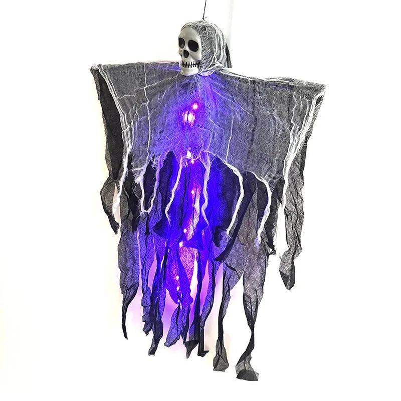 Set de decoración colgante de Halloween con calavera y fantasma, adorno brillante LED para jardín, patio, hogar, accesorios de ambiente para fiestas festivas