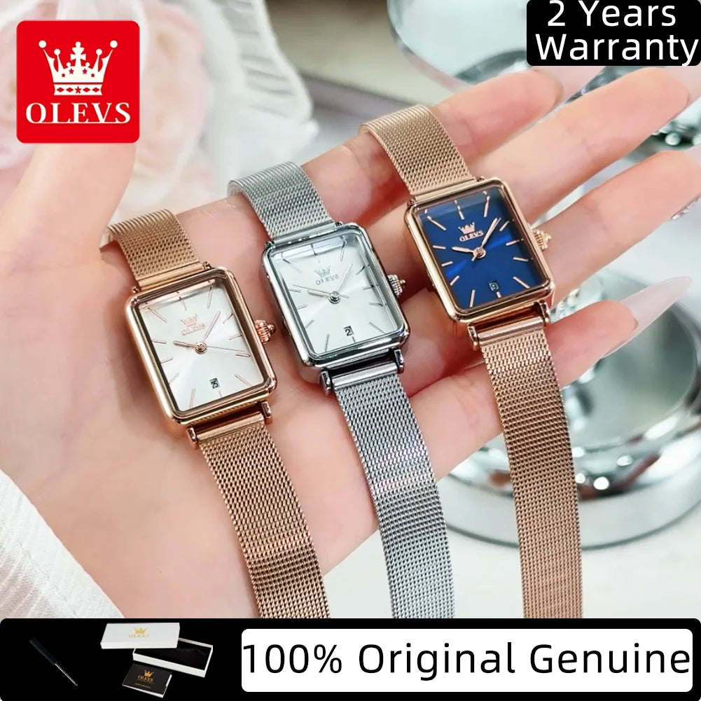 Reloj de mujer OLEVS ultradelgado de 8 mm con caja de regalo, reloj de cuarzo de lujo, elegante y moderno, con correa de malla de acero en oro rosa, modelo 3692