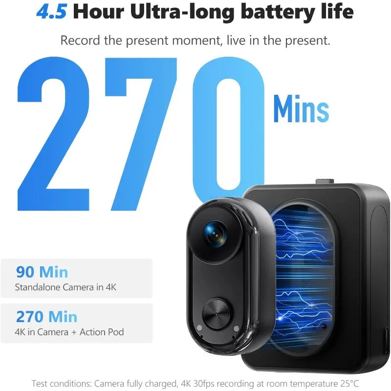 Cámara Deportiva 4K Resistente al Agua, Mini Cámara Magnética con EIS, Cámara Corporal Portátil con WiFi, Estuche de Carga, Tarjeta de 32G para Vlog