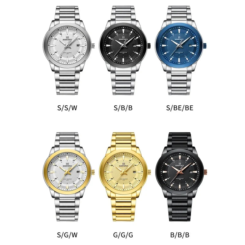 Nuevo estilo de reloj NAVIFORCE para hombre, de cuarzo, diseño sencillo, informal y ejecutivo, con correa de acero inoxidable, luminoso y resistente al agua 3ATM