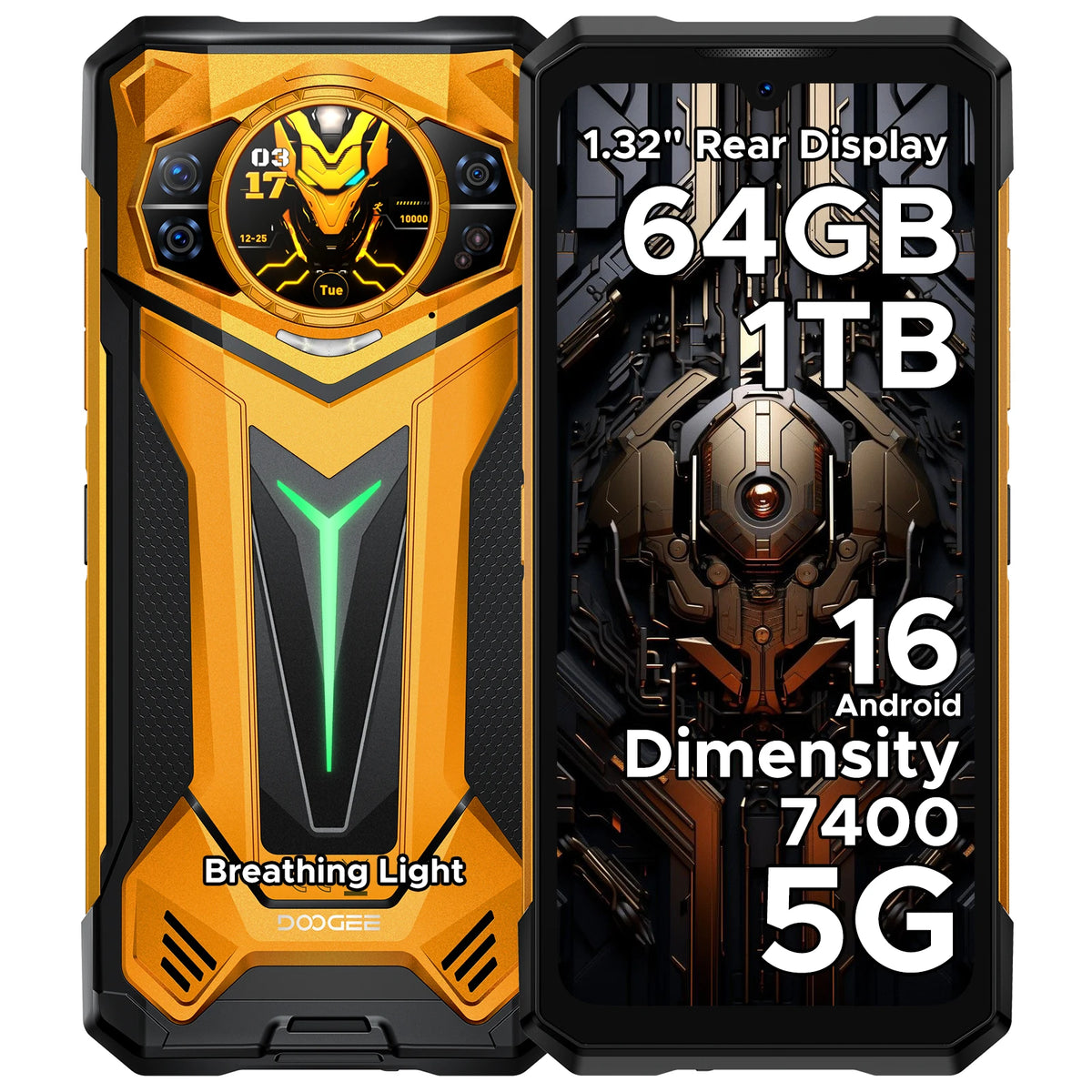 Smartphone ultrarresistente DOOGEE S200 Ultra 5G, Dimensity 7400, 64 GB de RAM (12+52) 1 TB de ROM, pantalla de 6,72'' a 120 Hz, batería de 11000 mAh, 66 W, NFC, Android 16