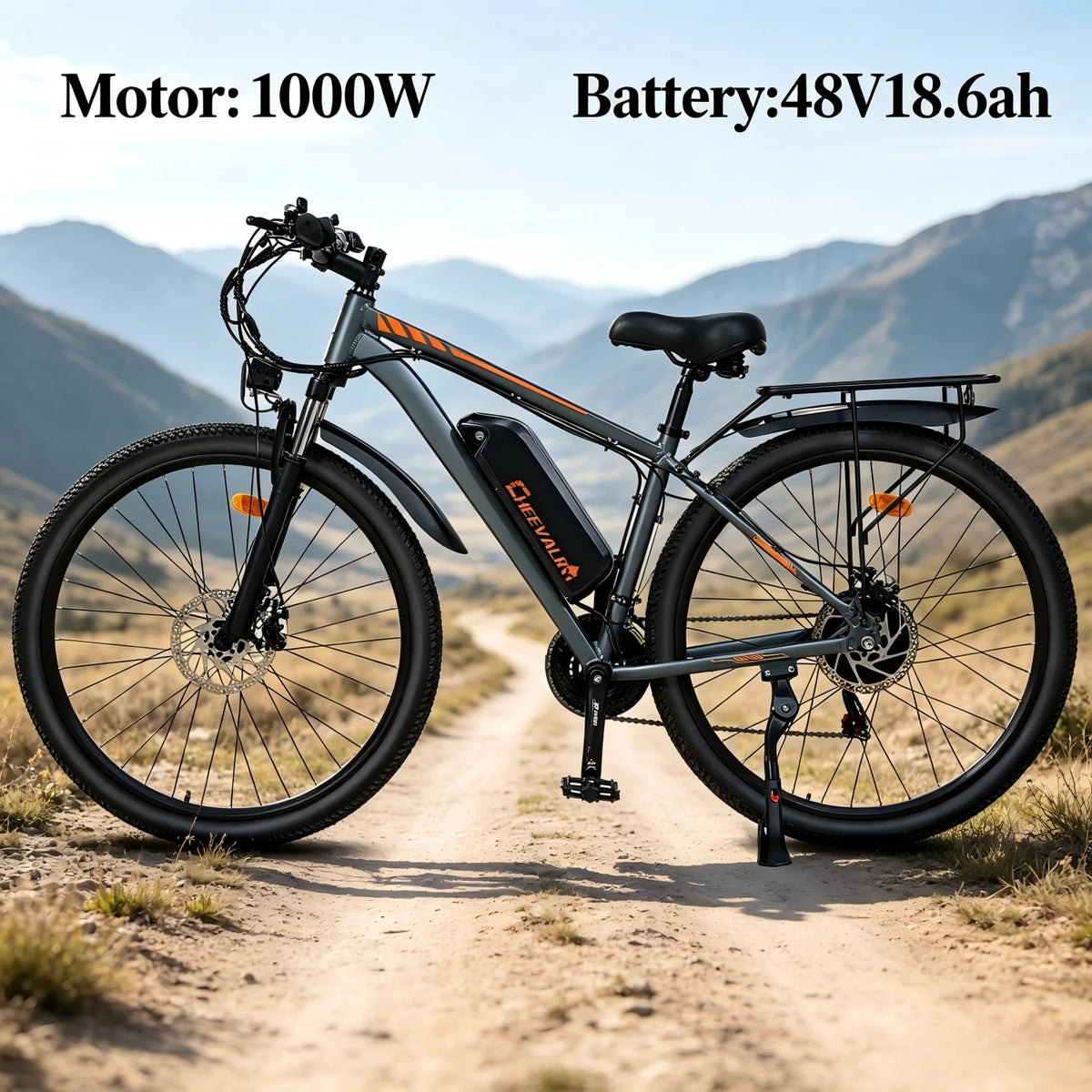 Bicicleta eléctrica de carretera para adultos de 29 pulgadas, motor de 1000 W, 50 km/h, batería de 48V 18.6ah, autonomía de 100 km, 21 velocidades, aleación de aluminio, para desplazamientos urbanos.