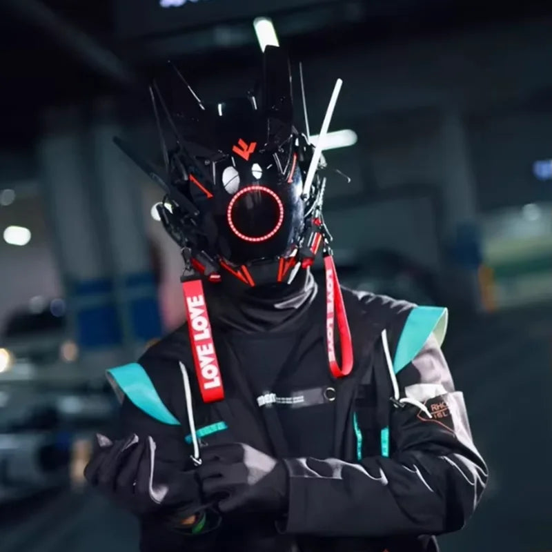 Máscara de casco LED recargable, cubierta facial iluminada futurista para fiesta de Cosplay Rave, equipo ajustable programable RGB