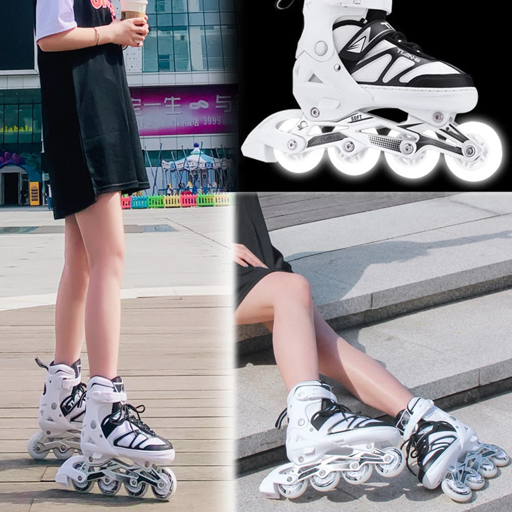 Flash-zapatos de patinaje en línea para adultos, patines profesionales de 4 ruedas, zapatillas de deporte de tamaño ajustable, práctica de patinaje al aire libre para niños