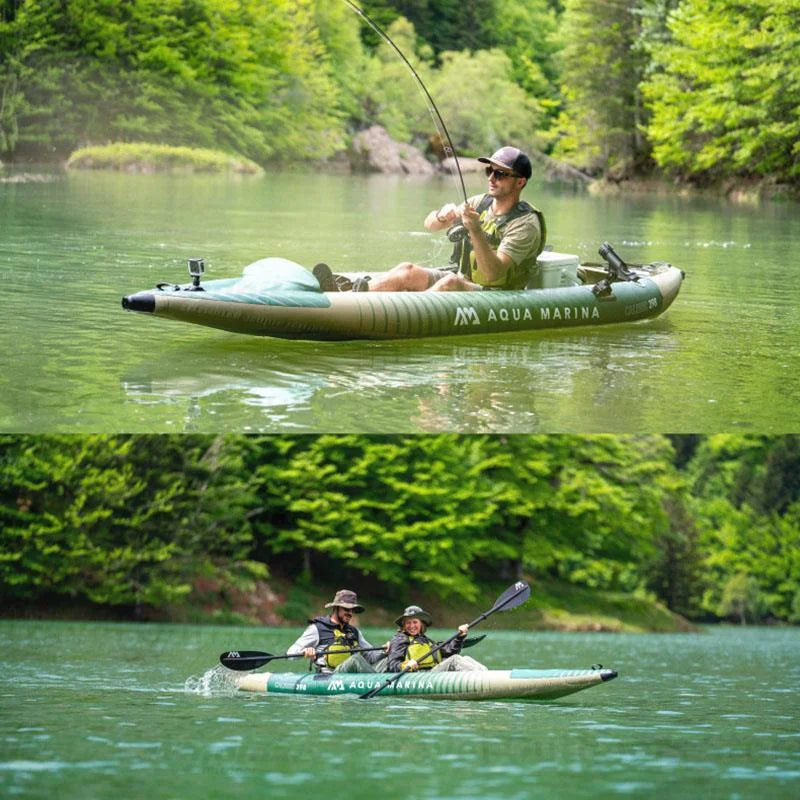 Kayak Inflable AQUA MARINA CALIBER para Pesca, Kayak para 2 Personas, Bote para Deportes Acuáticos, Canoa, Dinghy de PVC, Balsa con Asiento, 398x98cm