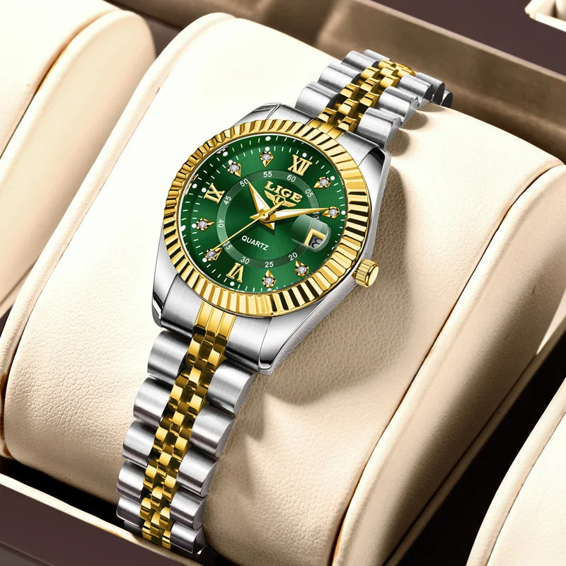 Reloj de pulsera LIGE de moda para mujer, resistente al agua, luminoso, con fecha, elegante reloj de cuarzo de acero inoxidable para mujer