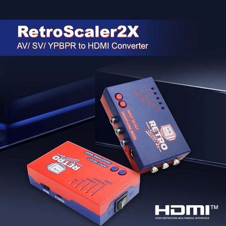 RetroScaler2x AV to HDMI® Converter and Line-doubler For Retro Game Consoles PS2 N64 NES Dreamcast Saturn MD1 MD2