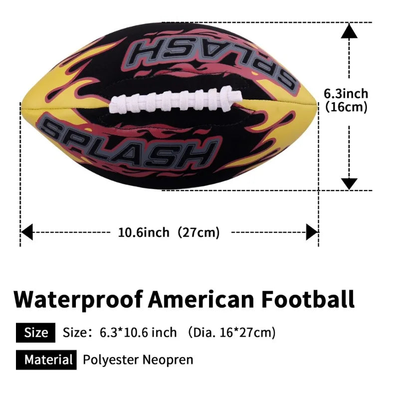 Balón de Fútbol Americano Flotante Impermeable Win.Max Splash Beach, Balón de Rugby Negro para Deportes al Aire Libre, Piscina, Arena, Juegos de Jardín y Entrenamiento
