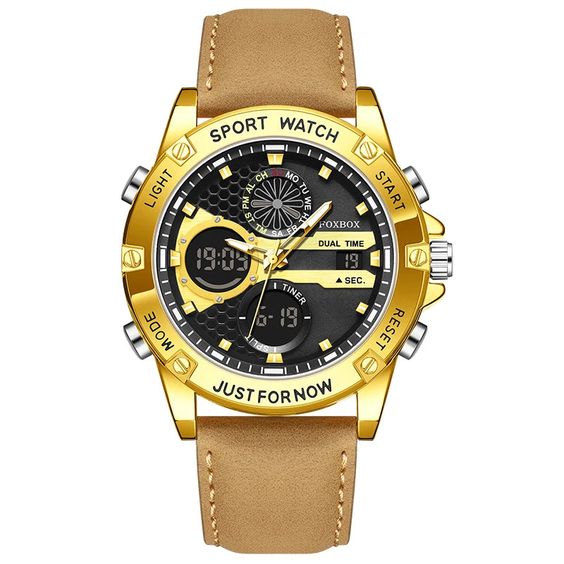 Reloj LIGE de alta gama para hombre, reloj de pulsera de cuarzo con cronógrafo, militar, deportivo, resistente al agua y con correa de piel