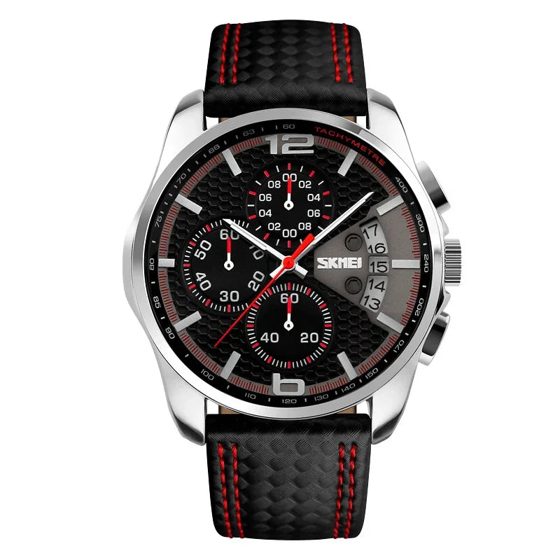 Reloj de pulsera de cuarzo Skmei, marca de lujo con correa de piel, resistente al agua 5Bar, estilo deportivo y elegante para hombre 9106