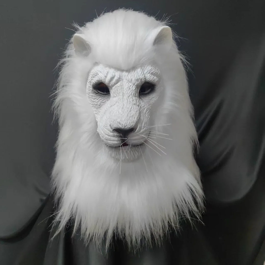 Máscara de León de Lujo para Cosplay, Máscara de León Blanco de Látex, Casco de Animal, Disfraces de Halloween, Carnaval, Fiesta de Disfraces, Accesorios