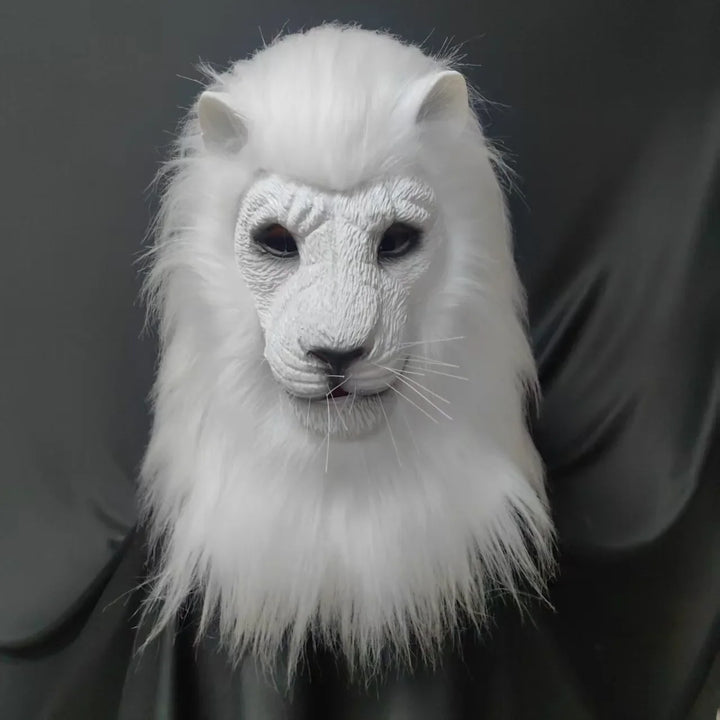 Máscara de León de Lujo para Cosplay, Máscara de León Blanco de Látex, Casco de Animal, Disfraces de Halloween, Carnaval, Fiesta de Disfraces, Accesorios