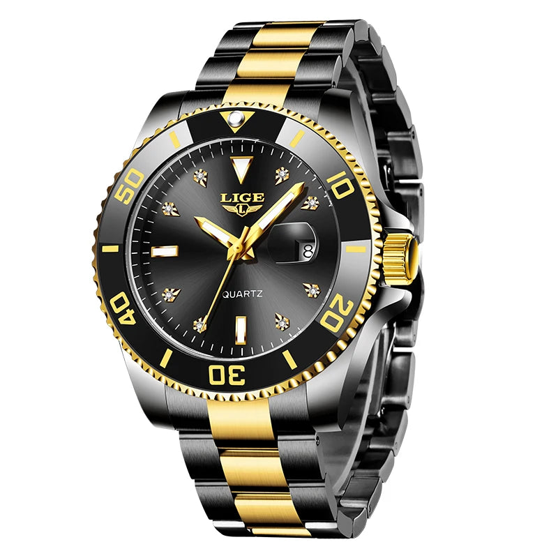 LIGE Nuevo reloj de lujo para hombre, marca superior, reloj de pulsera de cuarzo a la moda, informal, de negocios, resistente al agua 30M, luminoso, reloj para hombre