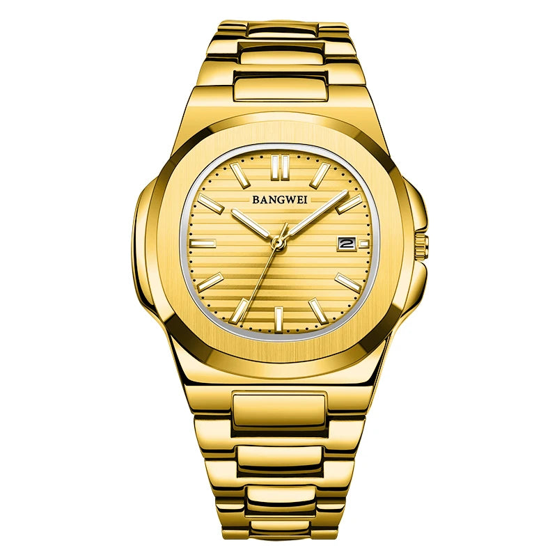 Reloj de lujo para hombre BANGWEI, reloj de cuarzo informal de moda LIGE, reloj de acero luminoso resistente al agua, regalo para hombre + caja