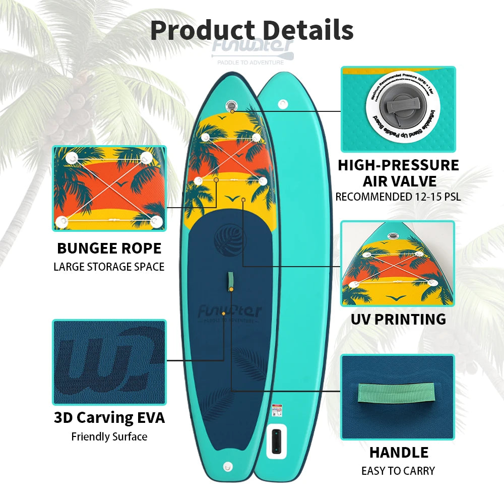 Tabla de Paddle Surf Inflable FunWater, Tabla SUP Antideslizante de 320-385CM con Accesorios, Tabla de Paddle Inflable para Adultos, Surf, Yoga, Pesca, Turismo, Lago, Río y Océano
