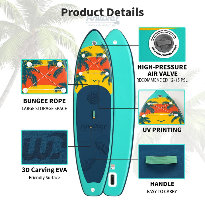 Tabla de Paddle Surf Inflable FunWater, Tabla SUP Antideslizante de 320-385CM con Accesorios, Tabla de Paddle Inflable para Adultos, Surf, Yoga, Pesca, Turismo, Lago, Río y Océano
